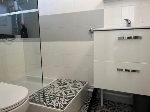 une salle de bain avec une douche, des toilettes et un lavabo dans l'établissement Magnifique T3 rénové pour 4 pers. à Agde, proche plage, parking privé - FR-1-749-58, au Cap d'Agde