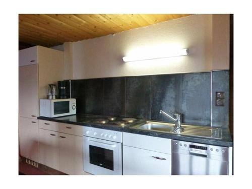 een keuken met een wastafel en een magnetron bij Alpine Vacation Home in Schruns