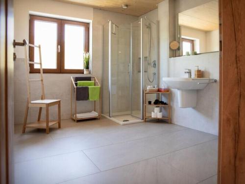 a bathroom with a shower and a sink at Apartment Tenne in Königheim