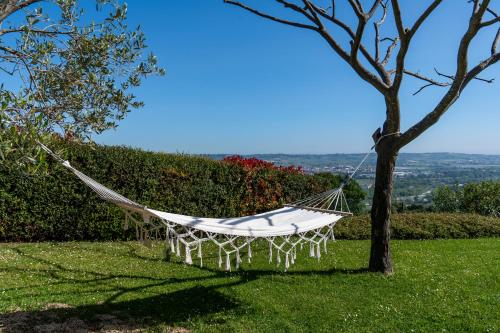 a hammock hanging from a tree in a field at Villa Fortuna Belvedere in Montegranaro