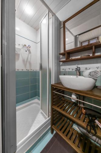 une salle de bain avec un lavabo et une douche dans l'établissement Le Lasteyras - Appartement charmant en centre ville, à Vichy