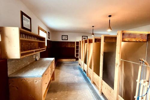 Zimmer mit Holzschränken und Regalen in einem Zimmer in der Unterkunft Spacious Family Apt Flims close to Lake Cauma in Flims