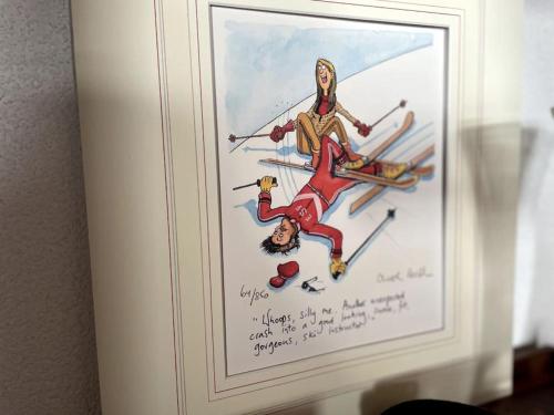 a picture of a painting of a person skiing at Spacious Family Apt Flims close to Lake Cauma in Flims