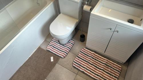 a small bathroom with a toilet and two rugs at Iyanla HOuse in Middleton