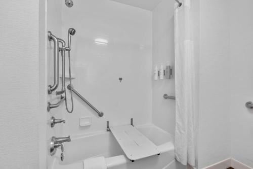 a bathroom with a shower with a bench in it at Hampton Inn Cape Girardeau I-55 East, MO in Cape Girardeau