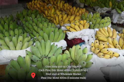 Ein Haufen grüner und gelber Bananen. in der Unterkunft Phúc Đức Hotel in Thanh Hóa