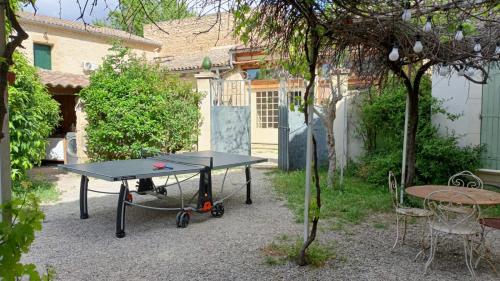a ping pong table in the yard of a house at La Taniere 16 couchages in Vergèze