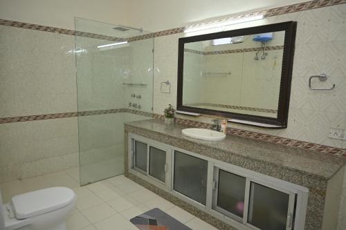 新德里的住宿－ownstay chhatarpur，一间带水槽和镜子的浴室