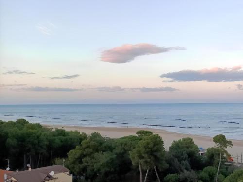 - une vue sur la plage avec des arbres et l'océan dans l'établissement Dimora Sul Mare, à Montesilvano
