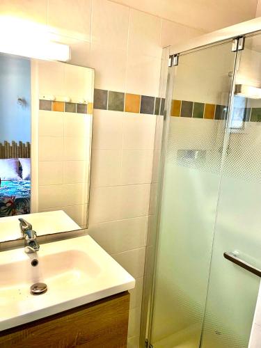 une salle de bain avec un lavabo et une douche dans l'établissement T2 Râteau Bavoir, à Calvi