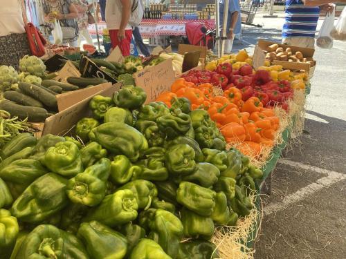 une exposition de poivrons et de légumes sur un marché dans l'établissement Appartement 2 pièces, 4 couchages, Fréjus – Proche plage et port, résidence sécurisée - FR-1-226A-118, à Fréjus