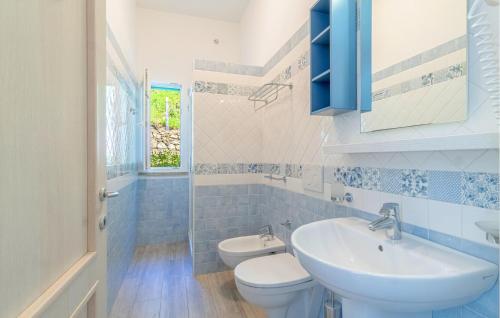 La salle de bains est pourvue d'un lavabo et de toilettes. dans l'établissement Amazing Apartment In Framura With Kitchen, à Framura