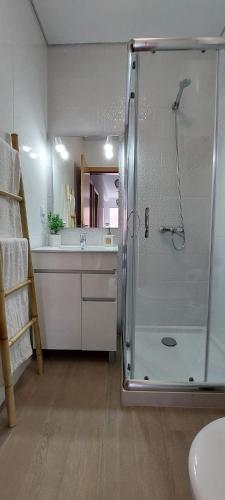 a bathroom with a shower and a sink at Villa City in Funchal