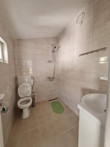 a bathroom with a toilet and a shower and a sink at Demir Apartmani in Donji Štoj