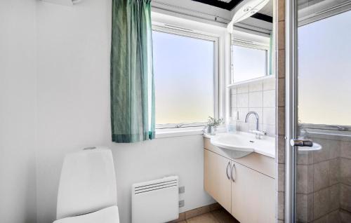 ein Bad mit einem WC, einem Waschbecken und einem Fenster in der Unterkunft Beautiful Home In Martofte With Wifi in Martofte