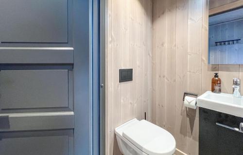 La salle de bains est pourvue de toilettes et d'un lavabo. dans l'établissement Pet Friendly Home In Gl With Kitchen, à Gålå