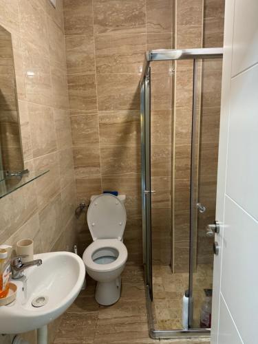 y baño con aseo y lavamanos. en Apartman Maja en Igalo