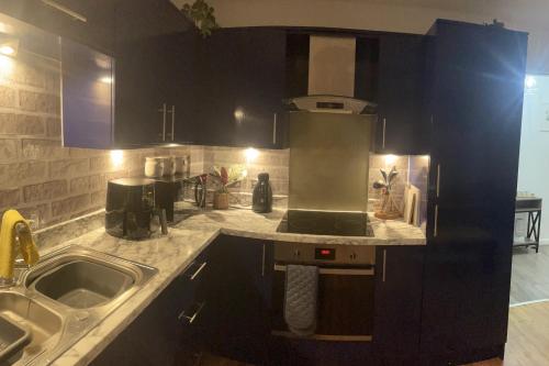 a kitchen with a sink and a stove at THE PAISLEY PENTHOUSE - ABBEY VIEW in Paisley