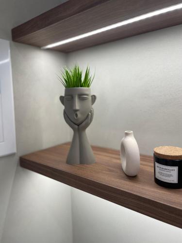 a vase on a shelf with a plant in it at Incanto Luxury Suites in Nafpaktos
