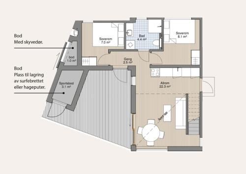 a floor plan of a house at Borestranda - Nytt strandhus med 6 sengeplasser! in Klepp