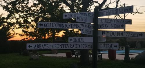 a street sign with directions to different cities at Chambres d'hôtes des Princes de Bel Air in Loudun
