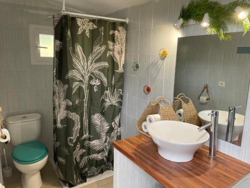 baño con lavabo y cortina de ducha en FORCONE, en Cauro