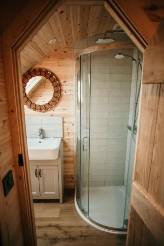a bathroom with a shower and a sink at Modulog 4 At Tapnell Farm in Yarmouth