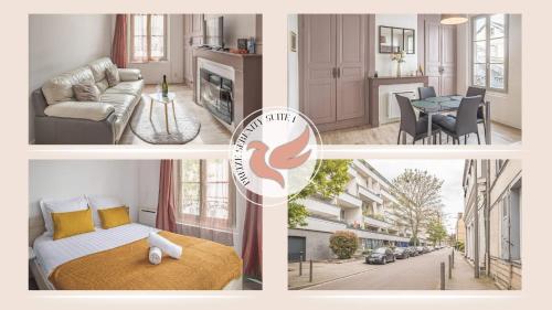 un collage de quatre photos d'une pièce dans l'établissement Preize Serenity Suite 1 - Hypercentre - 2 pers., à Troyes