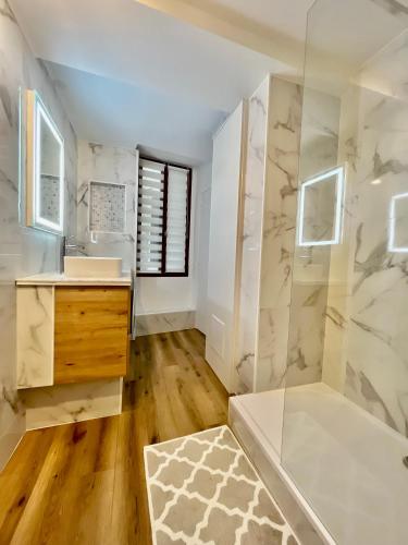 une salle de bain avec un lavabo et une douche dans l'établissement Old Town Lovely Apartment in Nice, à Nice