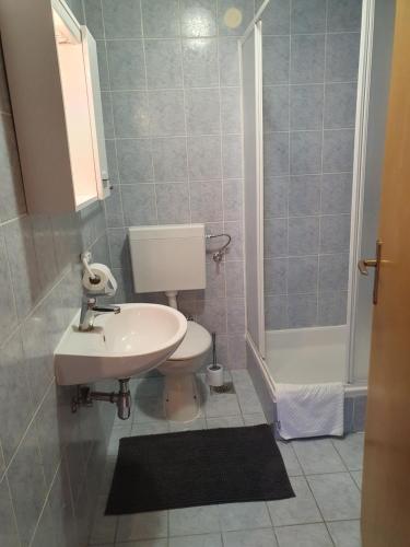 y baño con lavabo, aseo y ducha. en Apartman Martina, en Sveti Filip i Jakov