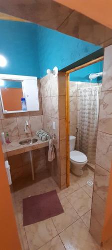 a bathroom with a sink and a toilet at APART FARFALLa in Puerto Iguazú