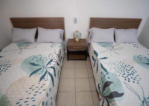 Calvillo的住宿－Casa Roma，一间卧室设有两张床和床头柜