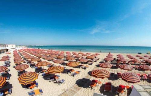 a large group of umbrellas and chairs on a beach at Case Vacanza Dimo Dimira - SALENTO & RELAX in Torre Chianca