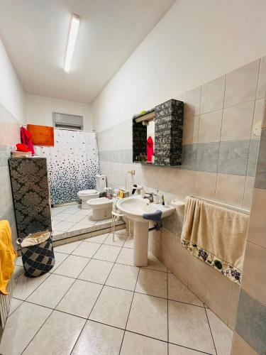 een badkamer met een wastafel en een toilet bij Quadrifoglio in Adrano
