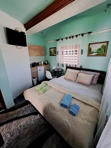 sypialnia z łóżkiem i dwoma ręcznikami na nim w obiekcie Apartman Aleksandra w mieście Žabljak