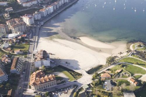 eine Luftansicht auf einen Strand und das Meer in der Unterkunft Erizana in Baiona