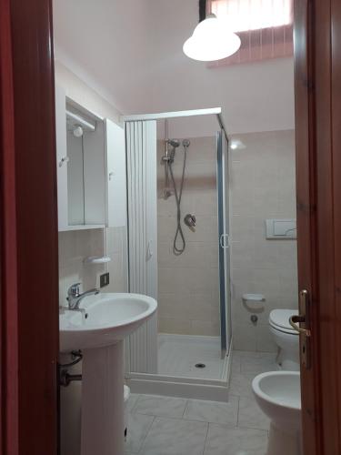 a bathroom with a shower and a sink and toilet at LA ROSA DEI VENTI ACCOMADACION in Chia