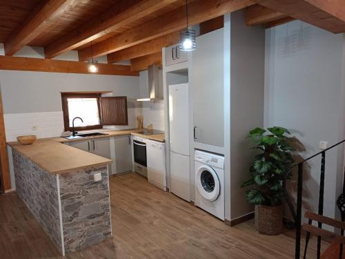 a kitchen with a washer and dryer in a room at LA CASITA DEL CARRETERO in Bercimuel