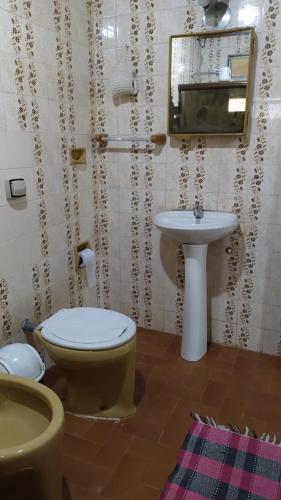 a bathroom with a toilet and a sink at Pousada Nova Conquista in Penedo