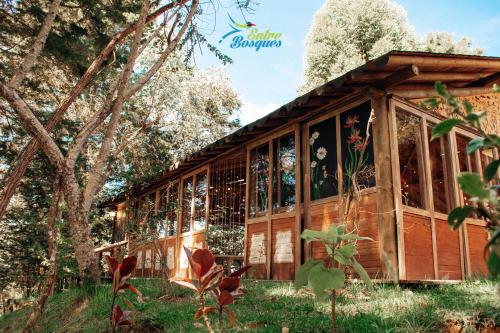 a cabin in the woods with glass windows at Entrebosques in Santa Elena