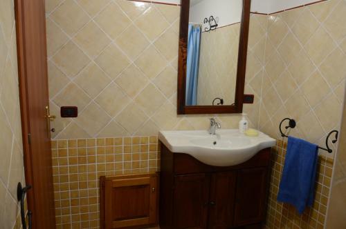 a bathroom with a sink and a mirror at FioreRosa in Santa Maria Navarrese