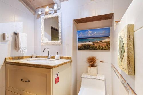 Savaneta的住宿－Villa Laurence Aruban Oasis Footsteps To Ocean，一间带水槽和卫生间的浴室