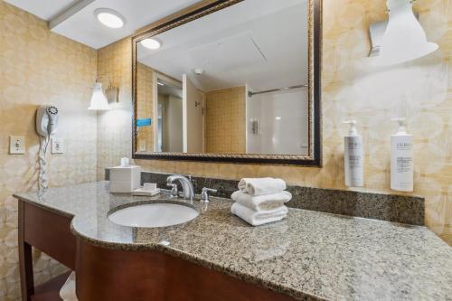 a bathroom with a sink and a mirror at Hampton Inn Miami-Airport West in Miami