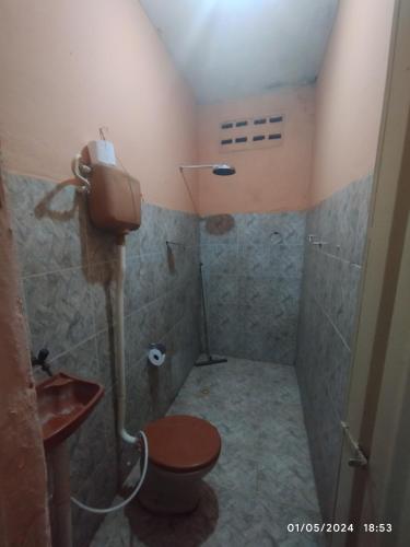 a bathroom with a shower with a toilet and a sink at Hostel parque ecológico in Juazeiro do Norte