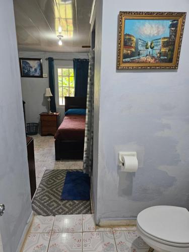 a bathroom with a toilet and a bed at oasis with pool near Panama Canal in Panama City