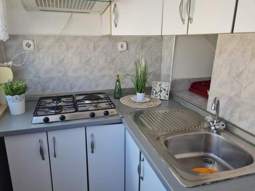 uma cozinha com um lavatório e um fogão em Apartments with WiFi Pula - 22955 em Pula
