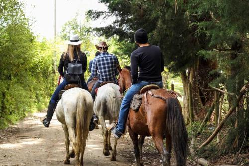 a group of people riding horses down a dirt road at Espectacular Apartamento 2 minutos del JMC Nuevo in Rionegro