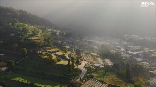 an overhead view of a city with trees and houses at Puncak Lestari Villa Bedugul by BIJAK in Bedugul