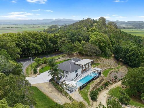 an overhead view of a house with a swimming pool at Chateau on Cudgen in Kingscliff