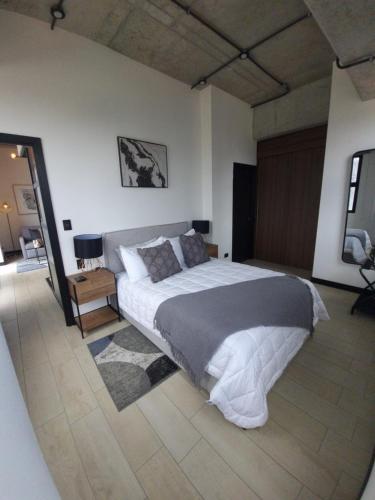 1 dormitorio con 1 cama grande en una habitación en Apartamento 2 Habitaciones, Edificio EON, Zona 10, Turin, en Guatemala